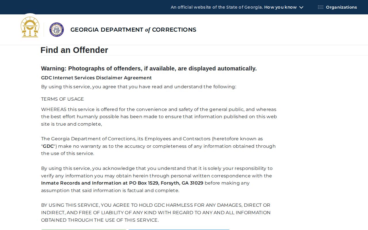 Georgia Department of Corrections Find an Offender search for Toombs County cases