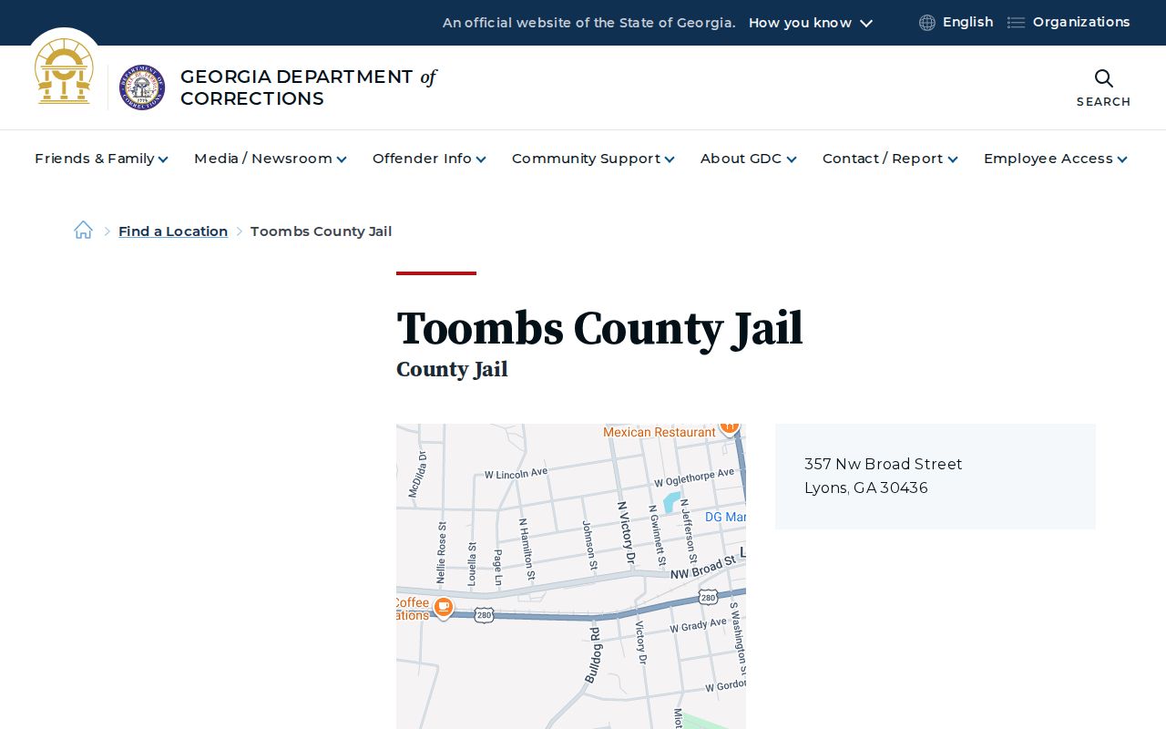 Toombs County Detention Center release record facility listing